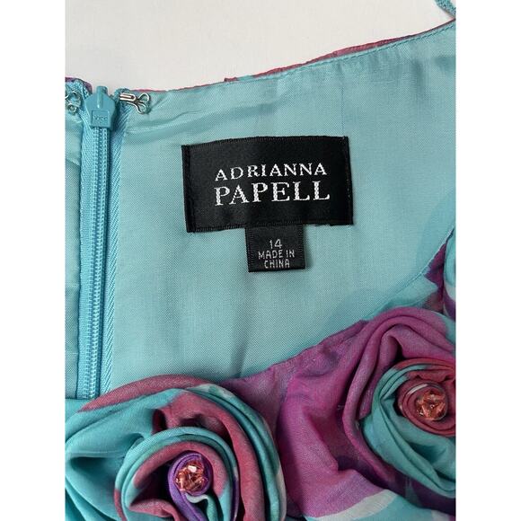 Adrianna Papell Teal and Purple Floral Midi Dress - Picture 2 of 11